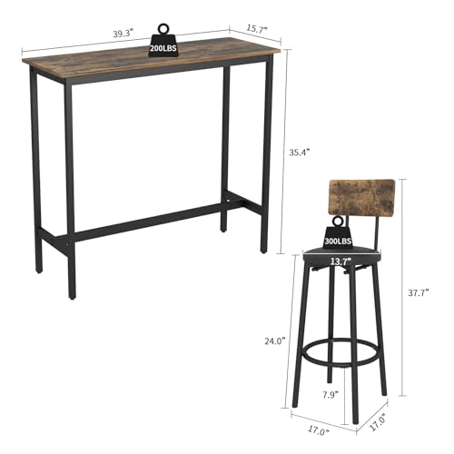 Spaco Bar Table Set for 2, Small Kitchen Dining Table Set with 2 PU Upholstered Stools, Counter Height Dining Table Set with Iron Frame for Kitchen,Small Space - color: Brown, size: 3 Piece-1 Rectangular Table and 2 Round Stools
