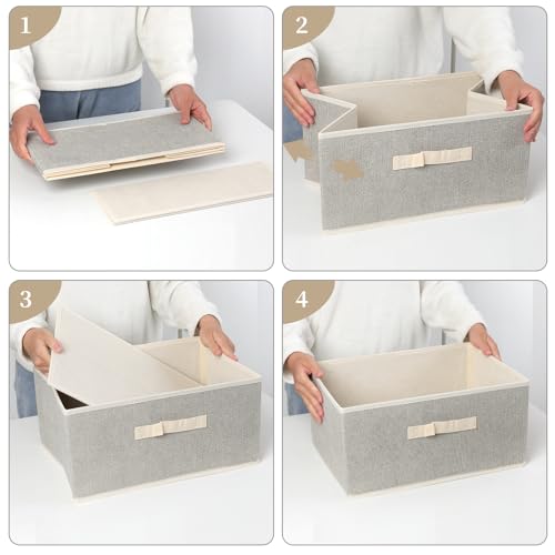 Storage Baskets, 15.7-Inch Woven Fabric Bins, Storage Cubes with Reinforced Handles, Organizer Bins for Closet Shelves, Foldable, for Toys, Clothes, Natural Beige (4PCS/Beige-15.7*11*7.8inch)