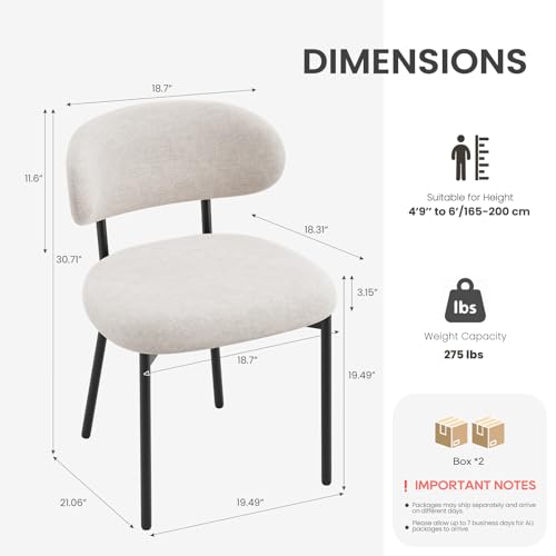 Upholstered Dining Chairs Set of 6, Modern Fabric Kitchen Chairs with Curved Backrest and Cushioned Seat, Sturdy Metal Legs, Modern Dining Chairs for Kitchen Dining Room, Living Room,Beige - color: Beige, size: Set of 6