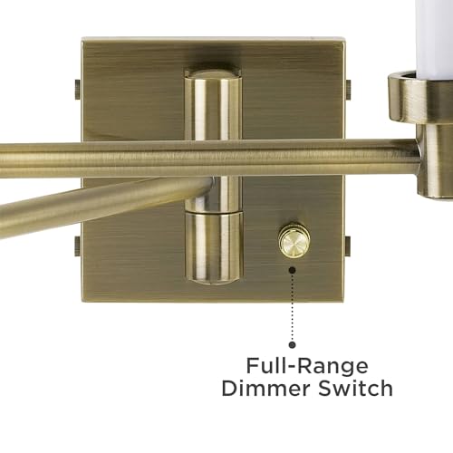 Tan Shade Antique Brass Plug-In Swing Arm Modern Wall Light Fixture | Indoor Dimmable Cotton Blend Cylinder for Bedroom Bedside House Reading Living Room Home Hallway Dining