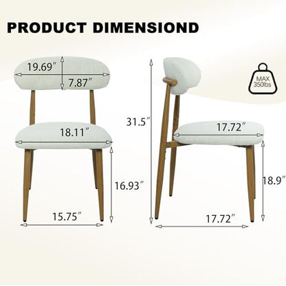 FREKEN Modern Upholstered Dining Chairs Set of 2, Mid-Century Metal Frame with Wood Grain, Linen Fabric Side Chair for Kitchen Dining Room, 350lbs Capacity, Beige - color: Beige - Wood Grain Legs, size: Set of 2