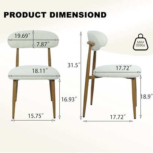 FREKEN Modern Upholstered Dining Chairs Set of 2, Mid-Century Metal Frame with Wood Grain, Linen Fabric Side Chair for Kitchen Dining Room, 350lbs Capacity, Beige - color: Beige - Wood Grain Legs, size: Set of 2