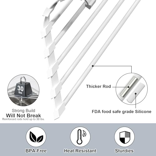 HANZENMA Triangular Sink Rack, Multi-Functional Rack Above the countertop, Foldable Sink Drying mat, Heat-Resistant, Non-Slip, and Rust-Proof Dish Rack (White) - color: White, size: Triangle: 15.8" x 9"