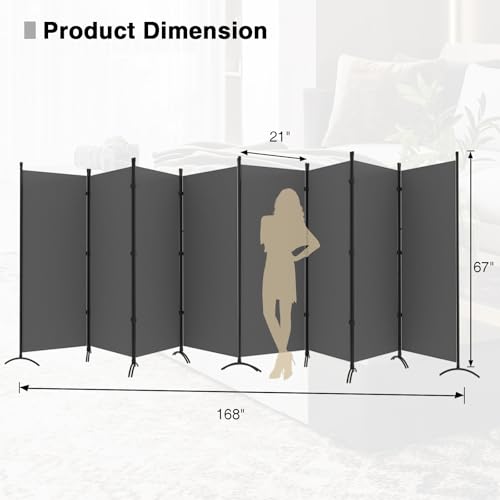 Room Divider-Folding Privacy Screens, 6 ft Partition Room Dividers Wall for Separation, Home, Office, Classroom, Studio (Grey, 8 Panel) - color: Grey, size: 8 Panel