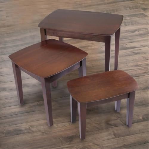 Pemberly Row 3-Piece Rectangular Solid Wood Nesting Tables, Antique Walnut Finish, Space-Saving Design, Rounded Tops and Tapered Legs, Living Room or Display Use - style: Curved Edge Top