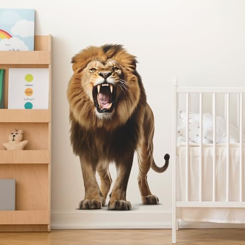 Lifelike Lion Animal Wall Decals Peel and Stick 3D Jungle Wild Animal Wall Sticker Tropical Lion Wall Mural Removable Vinyl Wall Decor for Bedroom Living Room Club Party Fun-g3 - color: 01-lion