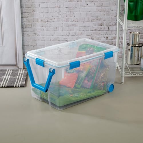 Sterilite 120 Qt Wheeled Gasket Box, Stackable Storage Bin with Latching Lid, Handle and Tight Seal, Plastic Container with Clear Base and Lid, 1-Pack