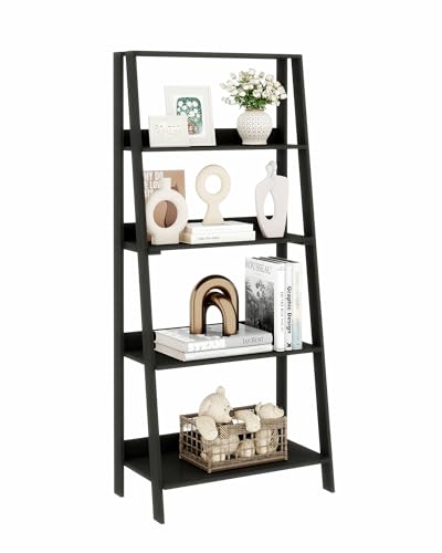 Ladder Shelf, 5-Tier Bookshelf, Freestanding Plant Display Stand, Storage Open Shelves for Living Room, Kitchen, Bedroom, Balcony, Black - color: Black