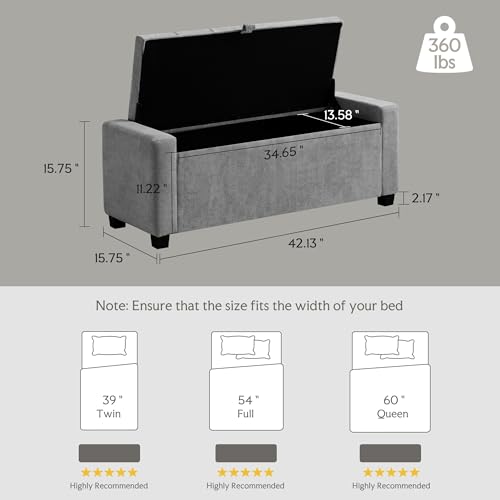 GRAINELL 42.13” Storage Ottoman Bench, Upholstered Tufted Bedroom Bench | End of Bed Storage Bench for Living Room & Entryway, 350 lb Capacity - color: Light Gray