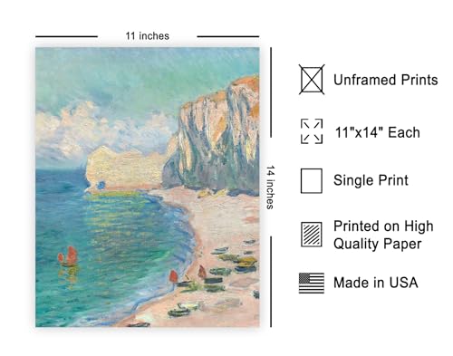 Poster Master Vintage Claude Monet Poster - Beach and the Falaise d'Amont Painting Print - Impressionism Art - Gift for Men, Women - Decor for Bedroom, Ocean or Beach House - 11x14 UNFRAMED Wall Art - color: Style-02, size: 11"L x 14"W