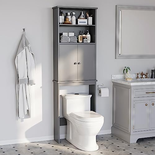 Over the Toilet Storage Cabinet for Bathroom, 75in Over Toilet Cabinet Freestanding Storage Organizer, Space Saver with Doors and Adjustable Shelf, Grey - color: Grey, style: 2 Open Shelves