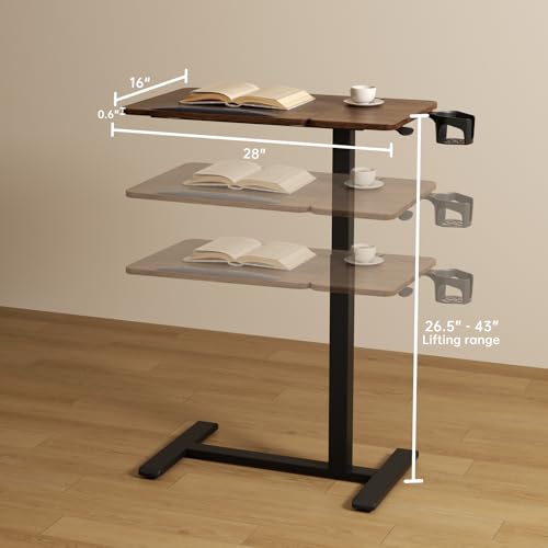 Overbed Bedside Table with Wheels, Pneumatic Adjustable Medical Tilt Top Hospital Bed Table Over The Bed, Rolling Laptop Desk, Mobile Standing Desk for Hospital and Home Use, Walnuts - color: Black Walnuts