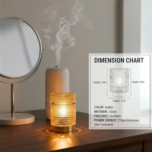 Battery Operated Lamp with Auto-Off Timer, Cordless Table Night Light for Bedroom & Entryway, Portable LED Lamp for Home, Outdoor, Camping No Battery Included (Pearl Design-Amber) - color: Pearl Design-Amber(Most Popular)