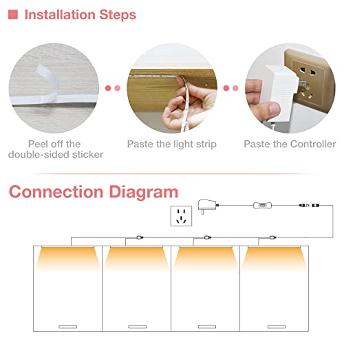WOBANE LED Shelf Light, 4PCS 20inch Pre-Cut Strip Bars Warm White | LED Closet Light Kit, Designed for Shelves,Display Case, Bookshelf, in Cabinet Lighting, 2700K - color: Warm White