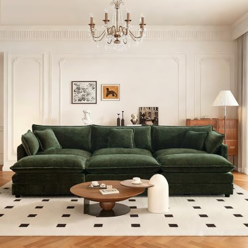 103.8" Chenille U Shaped Modular Sofa with Ottoman,Green | Randomly Assemble Modular Sofa Sets, Modern Recliner Deep Seat Sofa Set for Living Room,Office - color: Green, size: 3S+3O