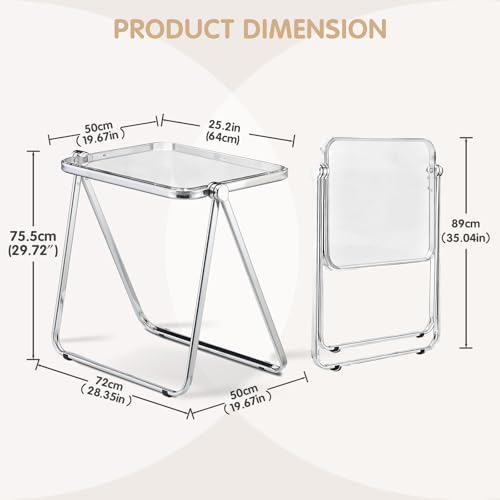 Acrylic Folding Table TV Tray Small Side Table - Clear | Modern Transparent Dinner Table for Eating on Couch Folding Table Foldable Computer Desks Space-Saving with Chrome Frame - color: Clear