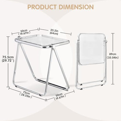 Acrylic Folding Table TV Tray Small Side Table - Clear | Modern Transparent Dinner Table for Eating on Couch Folding Table Foldable Computer Desks Space-Saving with Chrome Frame - color: Clear