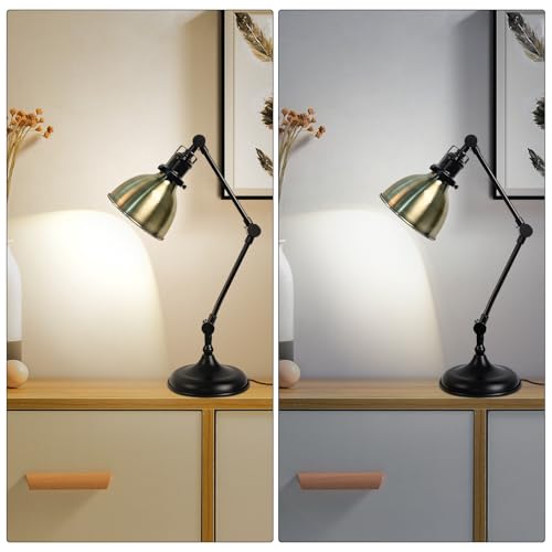 Desk Lamp for Home Office, Desk Light with Adjustable Multi-Joint Metal Swing Arms Table Lamp, Industrial Table Light for for Home Office, Work, Study, Reading, E26 Base (Antique Brass)