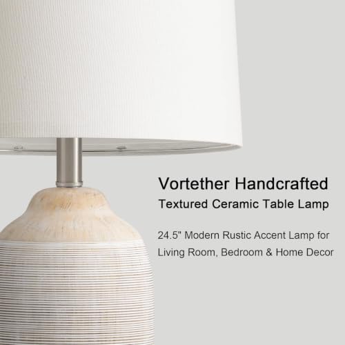 24.5" Vintage Ceramic Table Lamp Single-Rustic Boho Accent Nightstand Lamps for Bedroom, Living Room, Entryway-Small Textured Bedside Lamps, Modern Farmhouse Table Lamps for Home Decor Beige - color: 24.5" Beige-Single