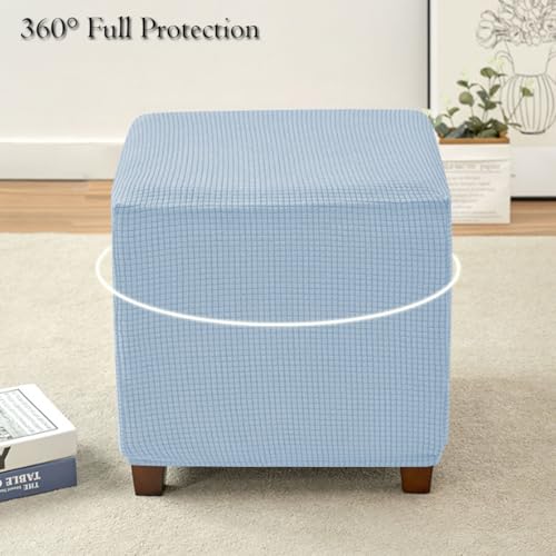 Ottoman Cover Square Storage Ottoman Slipcover Jacquard Stretch Footrest Stool Covers with Elastic Band Cube Storage Stool Ottoman Covers Footstool Sliocovers Protection Sky Blue - color: Sky Blue