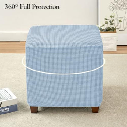 Ottoman Cover Square Storage Ottoman Slipcover Jacquard Stretch Footrest Stool Covers with Elastic Band Cube Storage Stool Ottoman Covers Footstool Sliocovers Protection Sky Blue - color: Sky Blue