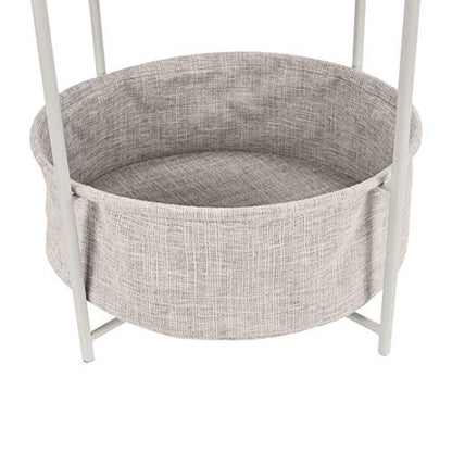 Amazon Basics Round Storage End Table, Nightstand with Cloth Basket, Bedside Table, White/Heather Gray, 17.7" L x 17.7" W x 18.9" H - color: White