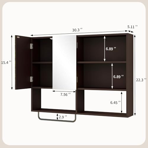 Bathroom Wall Cabinet with Mirror & Towel Bar, Espresso - color: Espresso-with Mirror