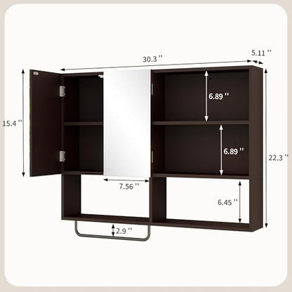 Bathroom Wall Cabinet with Mirror & Towel Bar, Espresso - color: Espresso-with Mirror