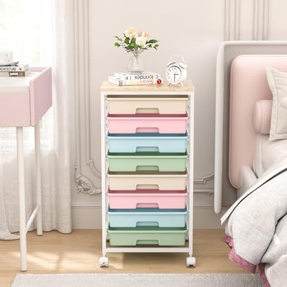 SYKIARIOL Rolling Cart with Drawers, 8 Drawers Utility Cart, Rainbow | Rolling Drawer Cart on Wheels with Wooden Tabletop for Living Room,Classroom,Bedroom,Bathroom,Dorm,Office - color: Rainbow