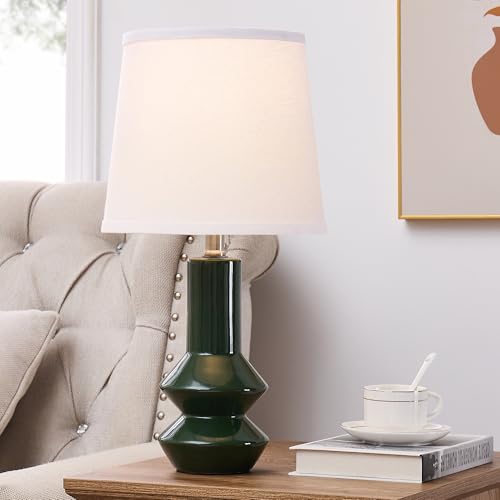 20" Ceramic Table Lamps Set of 2, Dark Green Modern Farmhouse Bedside Nightstand Lamps, Decor Lamps for Bedroom Living Room Office End Table