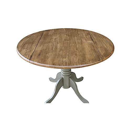 IC International Concepts, 42" Round Dual Drop Leaf Pedestal Dining Table, Solid Real Wood, Sturdy Parawood, Distressed Hickory/Stone - color: Distressed Hickory/Stone