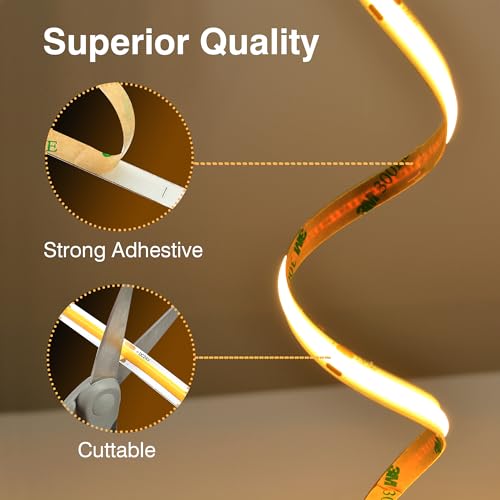 Pandery COB LED Strip Lights Warm White,24V Dimmable led Light Strip KIT with Remote and app Control,2700K 32.8FT/2 * 5m 8mm Wide Ra>90 Cuttable Flexible Strip Lights for Bedroom,Wardrobe,Cabinet - color: 2700K Warm white, size: 32.8FT