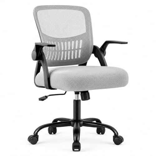 Ergonomic Office Chair, Home Office Desk Chair, Breathable Mesh Desk Chair with Adjustable Lumbar Support and Flip-up Armrests, Game Chairs, 360° Swivel Desk Chairs for Conference, Meeting Room(Grey) - color: Grey