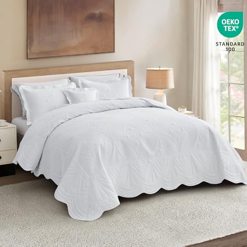 DaisyHuang Bedspread - Full Size Bedding Cover - Modern & Contemporary Coverlet Set, Real Stitching, Reversible, Lightweight, 5 Piece, White - color: White, size: Full(96"x110")