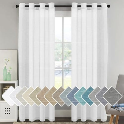 H.VERSAILTEX Linen Curtains Flax Linen Blended Curtain Panels for Living Room/Bedroom Semi Sheer Privacy Curtains 102 inch Length 2 Panels Set Nickel Grommet Window Drapes, Pure White - color: Pure White, size: 52"W x 102"L (Pack of 2)