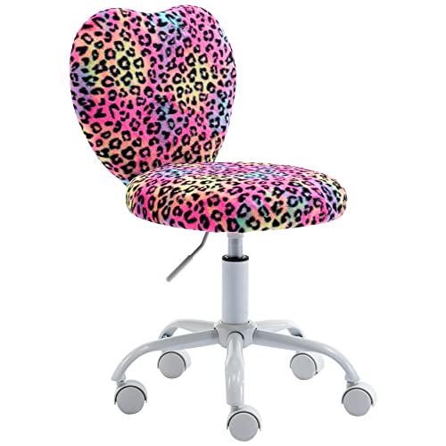 chairus Kids Desk Chair Faux Fur Small Study Chair for Teenage Girls, Adjustable Heart Shaped Kids Vanity Chair for Bedroom Reading Living Room, Cute Student Task Chair with White Foot, Leopard - color: Leopard