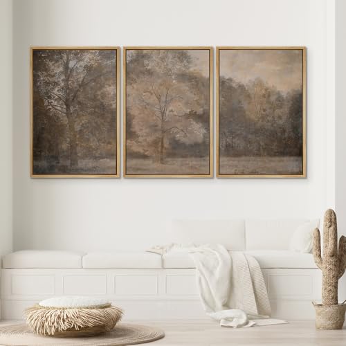 SIGNWIN Framed Canvas Print Wall Art Set Neutral Autumn Forest Landscape Vintage Tree Illustrations Modern Scenic Colorful Ultra for Living Room, Bedroom, Office - 16"x24"x3 Natural - color: A26-2603-yuk16, size: 16"x24"x3 Panels Natural