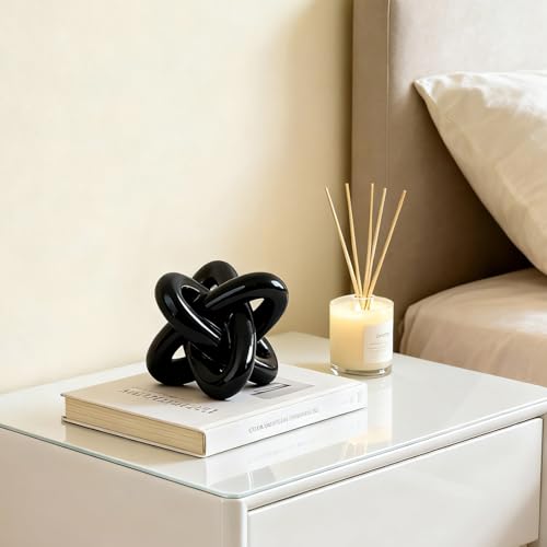 DOVDOV Black Knot Sculpture, Triple Knot Statue, Black Home Decor, Perfect for accenting Rustic-Style Coffee Tables, Living Room TV Stands, Dining Tables, and entryway Shelves. - color: Black