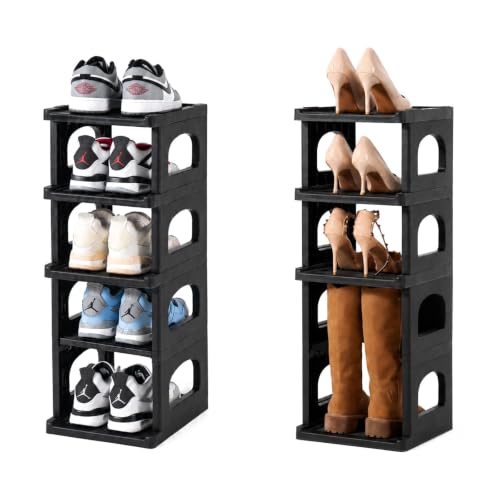5 Tiers Vertical Shoe Rack for Closet Narrow Shoe Holder Storage Organizer, Plastic Free Standing Shoe Rack Shelf for Entryway Stackable Stability DIY, Black - color: Black, size: 11.4"L x 11.8"W x 8.5"H
