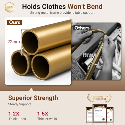 MISSLO 18" Small Clothes Racks for Hanging Clothes Arched Shape Gold Clothing Rack with Wheels 70" Metal Rolling Garment Rack with Shelves for Small Space, Bedroom, Laundry, Gold - color: Gold