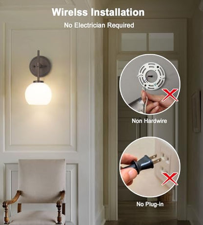 Oil Rubbed Bronze Wireless Rechargeable Wall Sconces Set of 2, Battery Operated Wall Lights with Remote Control, LED Dimmable Wall Lamp with Opal White Glass Shade, 12 Colors RGB & 3 CCT Bulb - color: Oil Rubbed Bronze & Opal Glass, size: Battery 12 Inch