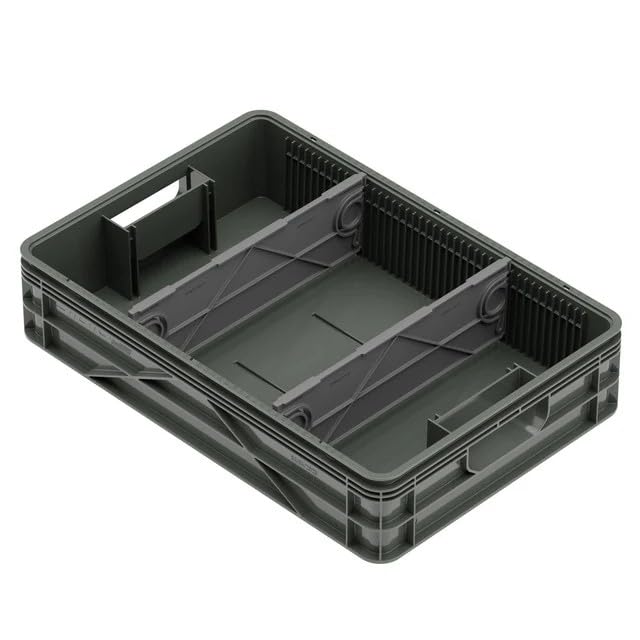 Quarter Crate 4-Pack Stackable Storage Bins, Stealth | Polypropylene, 14 dividers included, 19.16x12.75x4.57 in, over 1000 lb stack, lids sold separately - color: Stealth