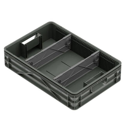 Quarter Crate 4-Pack Stackable Storage Bins, Stealth | Polypropylene, 14 dividers included, 19.16x12.75x4.57 in, over 1000 lb stack, lids sold separately - color: Stealth
