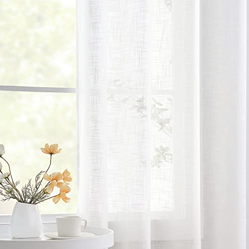 Treatmentex Linen White Semi Sheer Curtains for Living Room 84inch Long Light Filtering Linen Textured Look Window Curtain Panels for Bedroom Sunroom 52" w x 2 pcs Grommet Top - color: White - Grommet Top, size: 52"W x 84"L (Pack of 2)