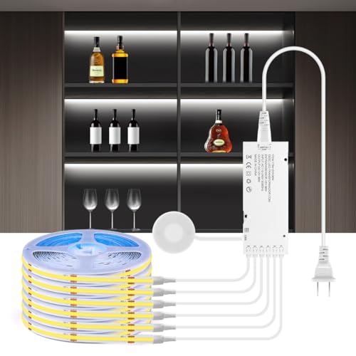 AIMENGTE Cabinet Light, LED Strip Lights, 6-in-1 12V COB Under Cabinet Lighting with Penetrable Touch Dimming, Energy-Efficient, for Wine Cabinets, Shoe Racks, Wardrobes, Kitchen Cabinets - color: Cold white 6500K, size: 6 X 3.3ft