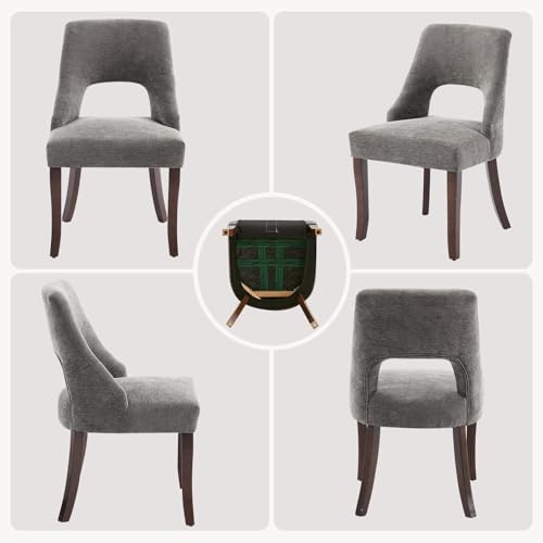 UVV Wooden Dining Chairs Set of 6, Mid Century Upholstered Dining Room Chair Kitchen Chairs, Chenille Dinner Chair with Solid Wood Legs for Kitchen Dining Room, Dark Grey - color: Dark Grey, size: Set of 6