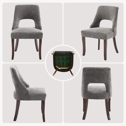 UVV Wooden Dining Chairs Set of 6, Mid Century Upholstered Dining Room Chair Kitchen Chairs, Chenille Dinner Chair with Solid Wood Legs for Kitchen Dining Room, Dark Grey - color: Dark Grey, size: Set of 6