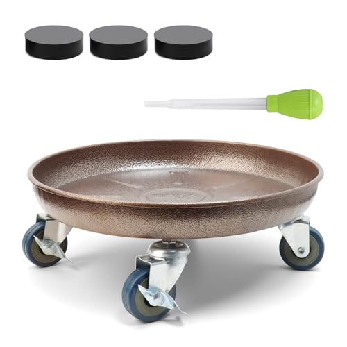 1 Pack 12.2 Inch Metal Plant Caddy With Lockable Wheels,Plant Stand Dolly for Heavy Planter,Wheeled Planter Saucer Tray,Rolling plant stand,Heavy-Duty Plant Caddy for Indoor and Outdoor(Copper) - color: Copper, size: 12.2 INCH 1PACK