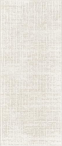 Abani Beige Area Rug - 2'6" x 6' Area Rugs for Bedroom - Vera Collection Geometric Grid Pattern - Non-Shedding, Easy to Clean Durable Rugs for Living Room, Bedroom or Office, Pet & Child Friendly - size: 2'6" x 6' (Rectangular)
