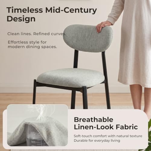 Dining Chairs Set of 4, Modern Upholstered Fabric Kitchen Chairs | Textured Fabric, Curved Back, Upholstered Seat, Metal Frame, Dining Room, Kitchen, Breakfast Nook, Restaurant, Soft Gray - color: Soft Gray, size: Set of 4